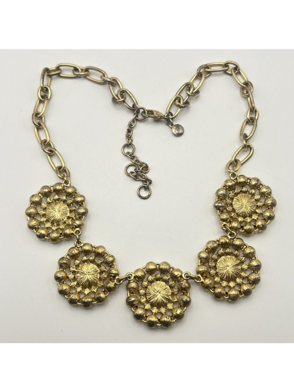 J Crew Crystal Stone Flower Floral Gold Tone Statement Bib Necklace 18-21" Glam - Picture 7 of 7